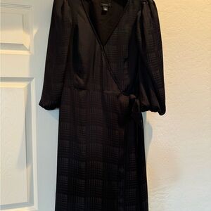 NWT Halogen Everyday Three Quarter Sleeve Wrap Midi Dress Black Size S